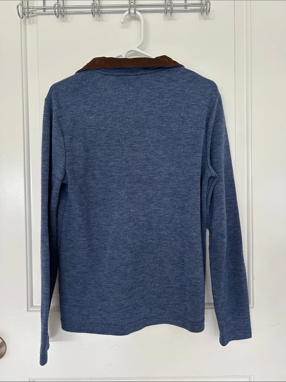Banana Republic Blue Quarter-Zip Sweater with Brown Collar